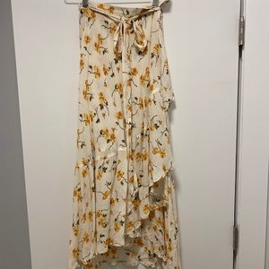 Reformation cream floral wrap maxi skirt